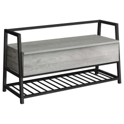 Banc - étagère à chaussures, rangement à rabat - 42"L - faux bois gris, mét - Monarch