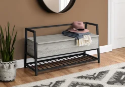 Banc - étagère à chaussures, rangement à rabat - 42"L - faux bois gris, mét - Monarch
