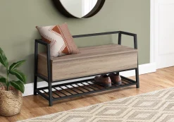 Banc - étagère à chaussures, rangement à rabat - 42"L - faux bois taupe fonc - Monarch