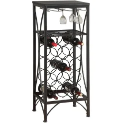 Bar maison - 40"H/métal noir support à verre et bouteille - Monarch