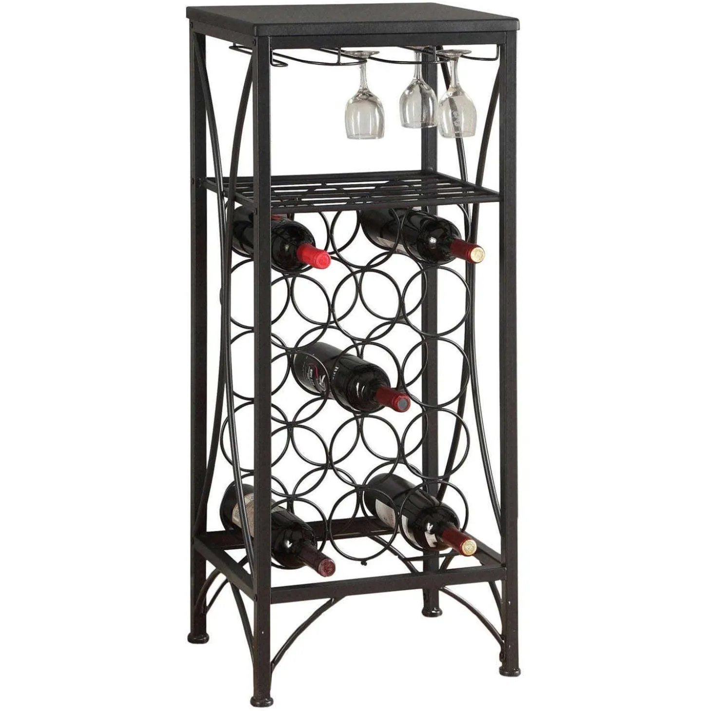 Bar maison - 40"H/métal noir support à verre et bouteille - Monarch