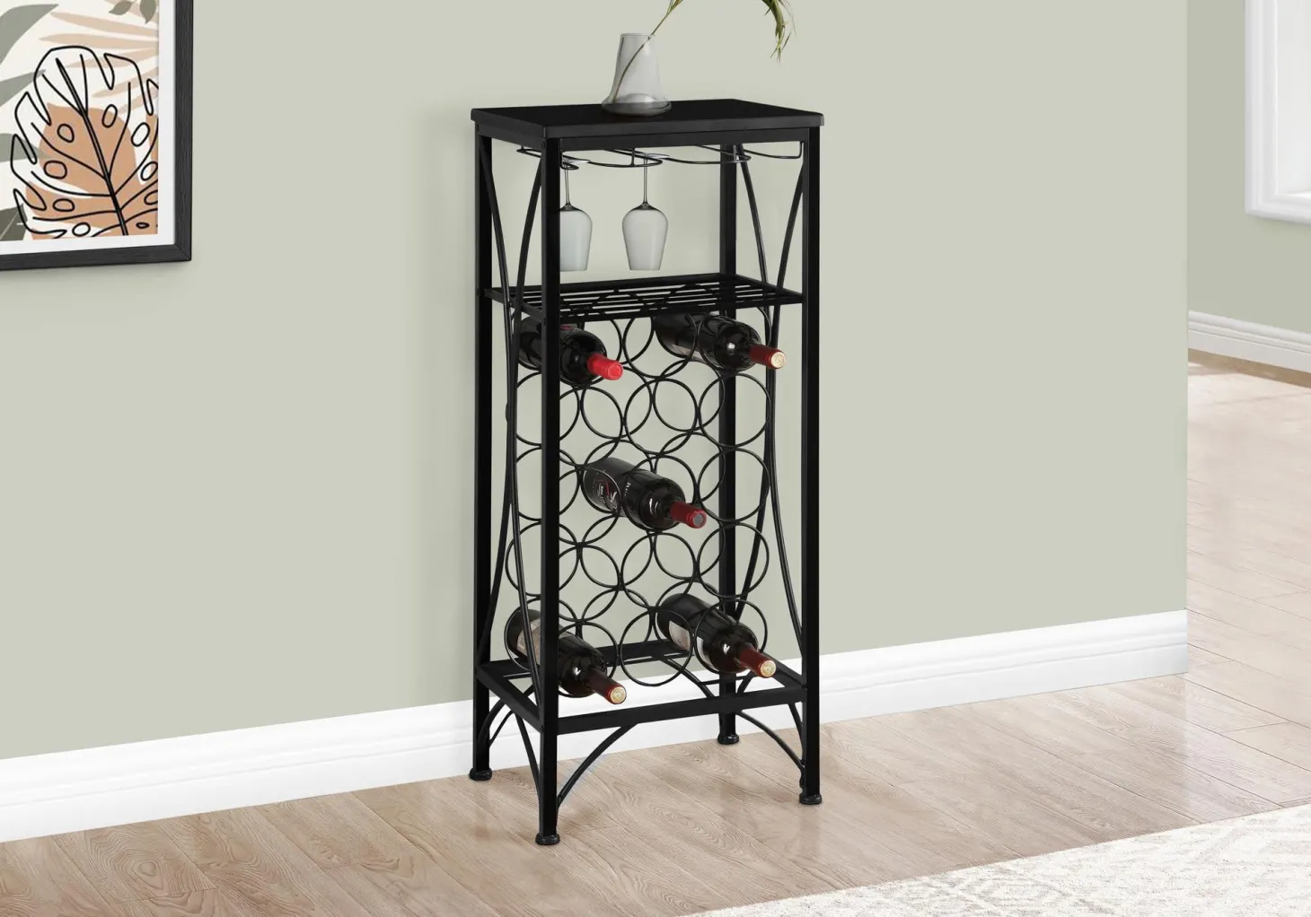 Bar maison - 40"H/métal noir support à verre et bouteille - Monarch