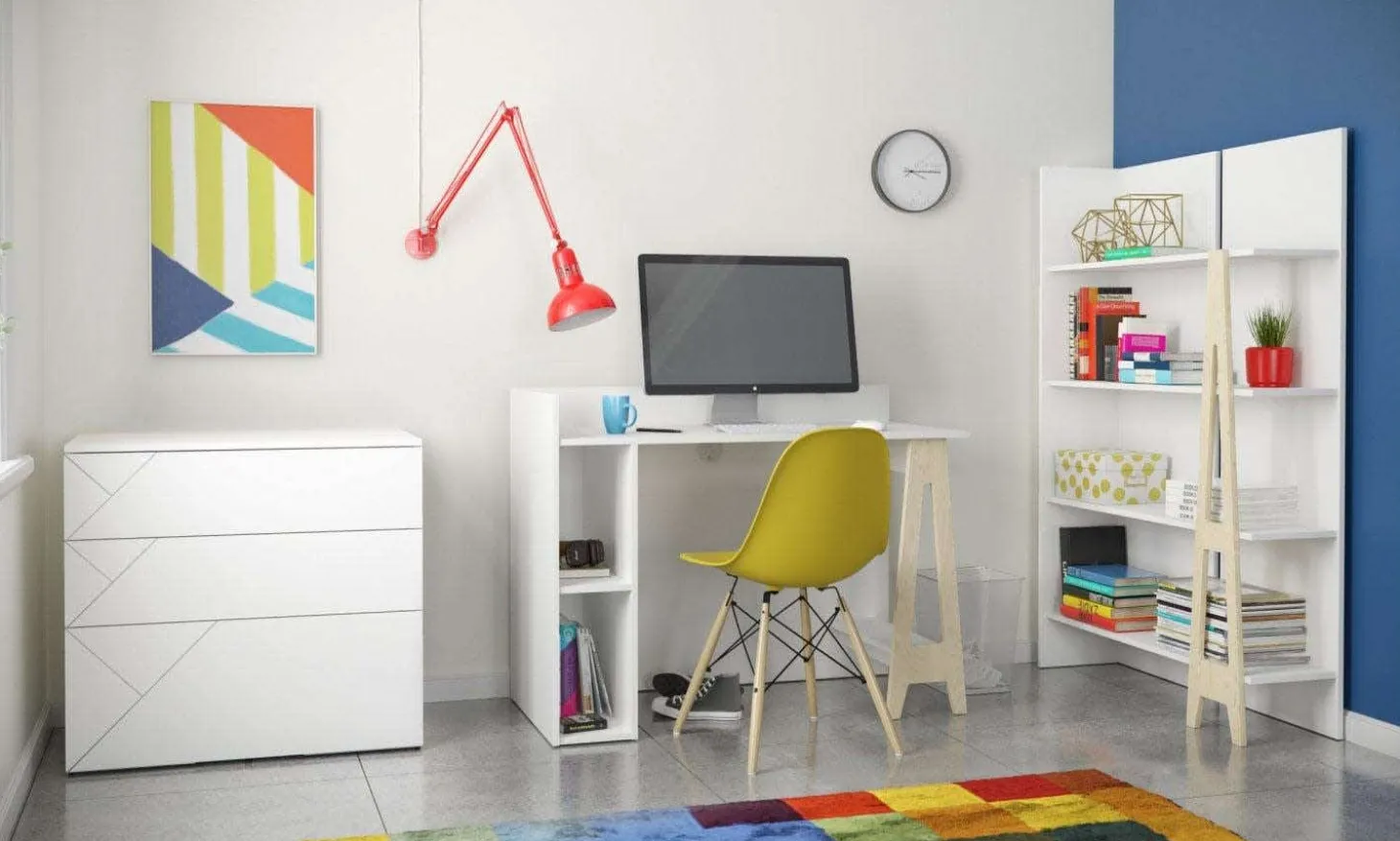 Bibliothèque atypik, blanc et merisier - Nexera