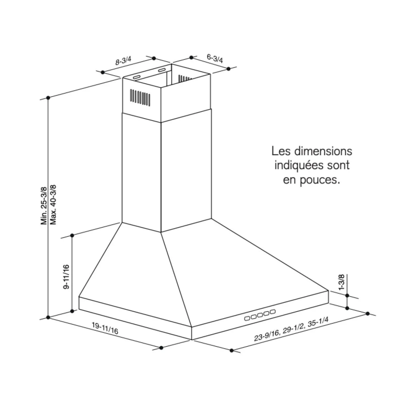 BROAN Hotte cheminée pyramidale Cheminée Acier inoxydable 36" , 450 PI3/MIN-BWP1364SS