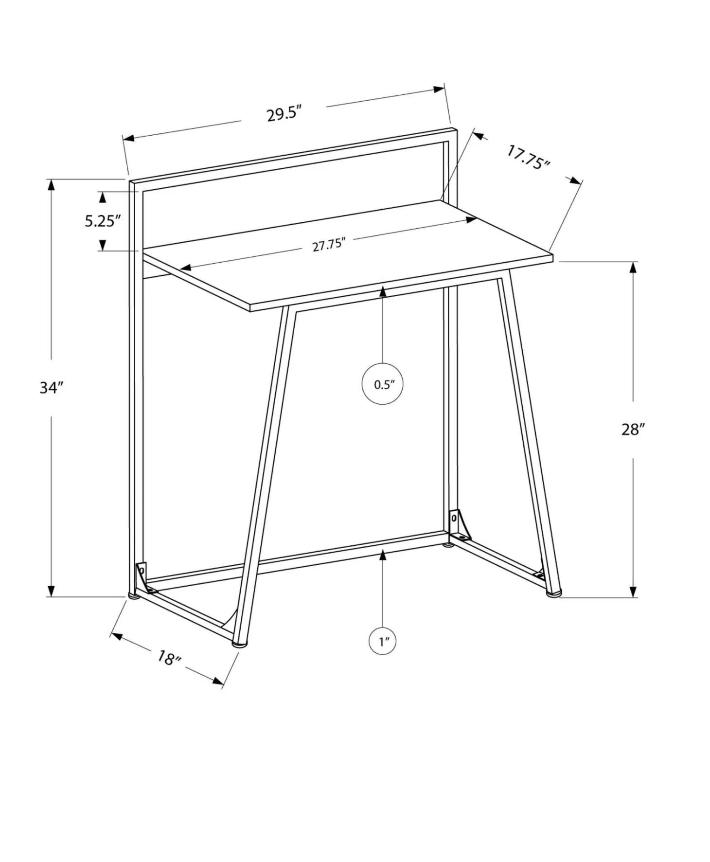 Bureau - 30"L, juvenile blanc, métal blanc - Monarch