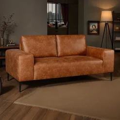 Causeuse avec assises profondes et accoudoirs carrés