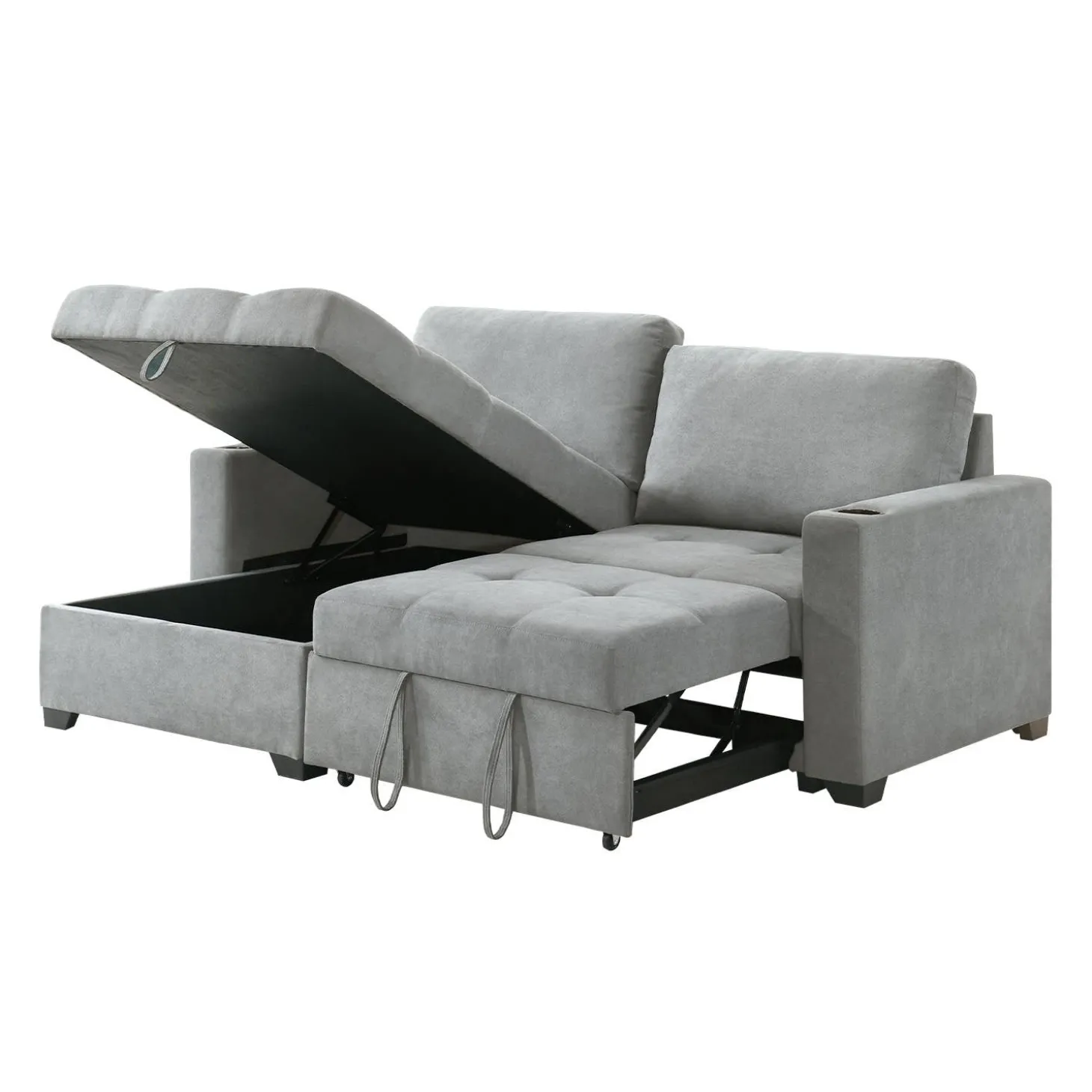 Causeuse convertible compacte réversible avec rangement - gris