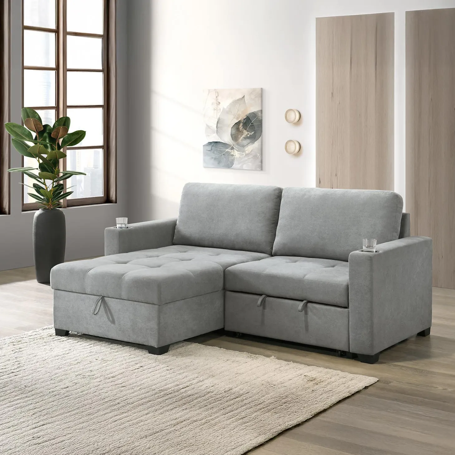 Causeuse convertible compacte réversible avec rangement - gris