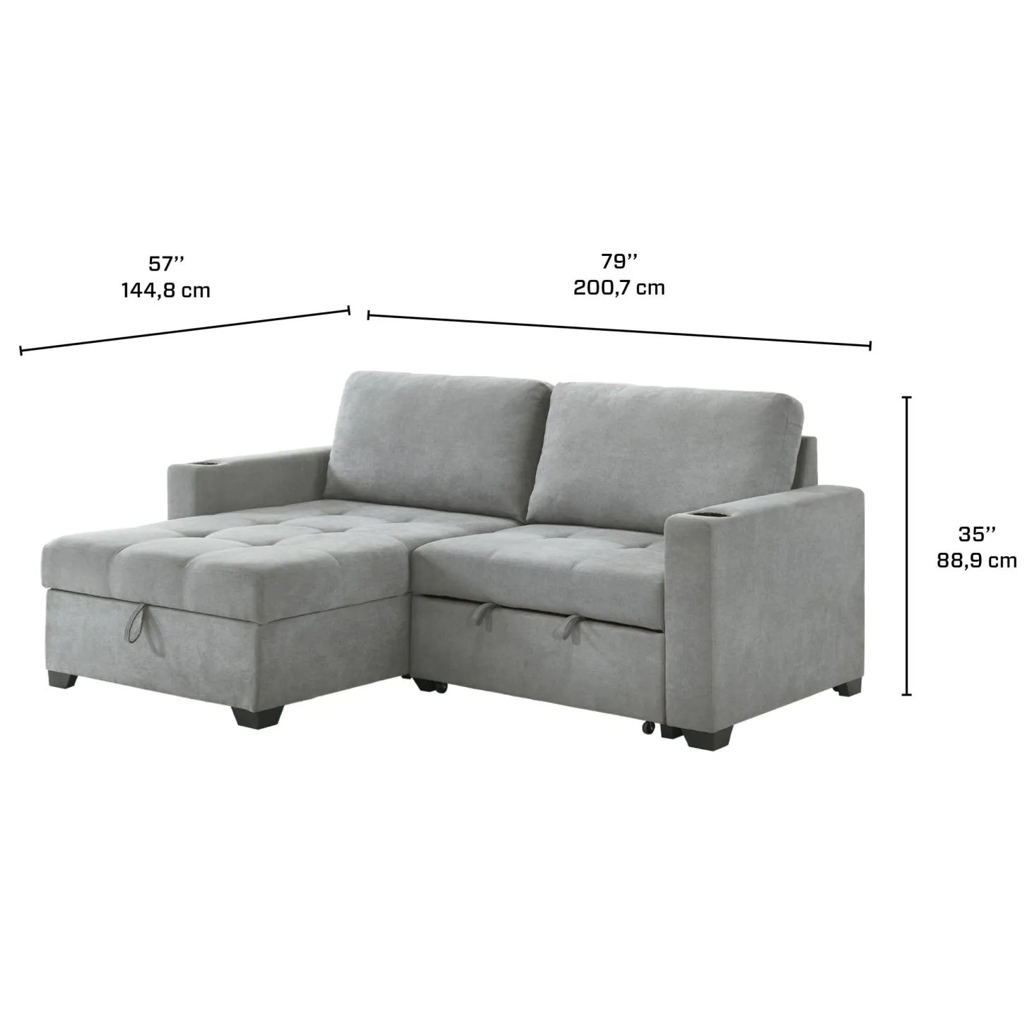 Causeuse convertible compacte réversible avec rangement - gris