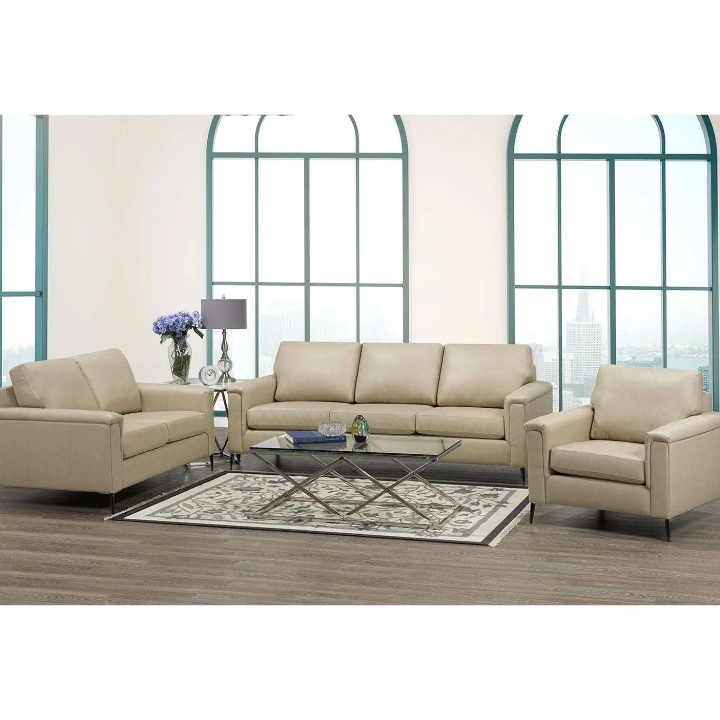 Causeuse en cuir véritable - beige