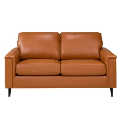 Causeuse en cuir véritable - cognac