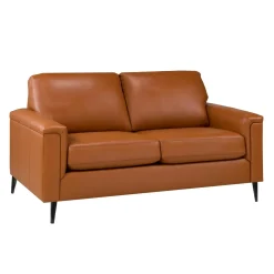 Causeuse en cuir véritable - cognac