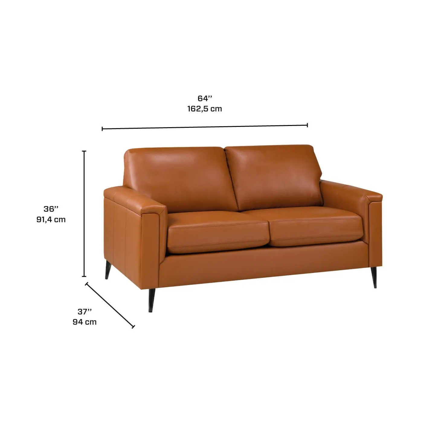 Causeuse en cuir véritable - cognac