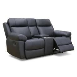 Causeuse inclinable en cuir véritable avec console