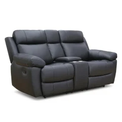 Causeuse inclinable en cuir véritable avec console