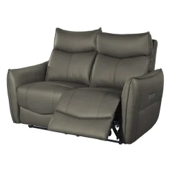 Causeuse inclinable électrique en cuir véritable à 3 moteurs - appuis-tête, repose-pieds et soutien lombaire