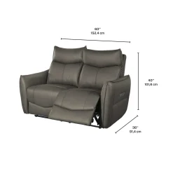 Causeuse inclinable électrique en cuir véritable à 3 moteurs - appuis-tête, repose-pieds et soutien lombaire