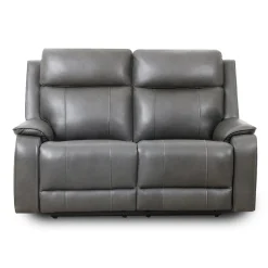 Causeuse inclinable électrique en cuir avec appuis-tête ajustables - gris