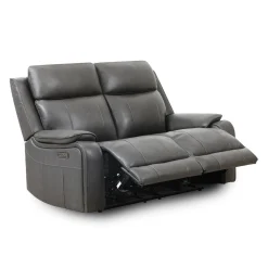 Causeuse inclinable électrique en cuir avec appuis-tête ajustables - gris