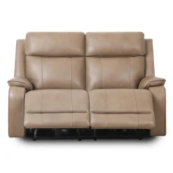 Causeuse inclinable électrique en cuir avec appuis-tête ajustables - taupe