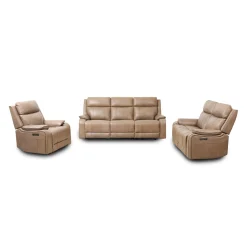 Causeuse inclinable électrique en cuir avec appuis-tête ajustables - taupe