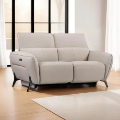 Causeuse électrique inclinable avec appuis-tête ajustables - cuir véritable