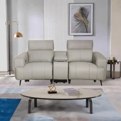 Causeuse électrique inclinable en cuir véritable avec console
