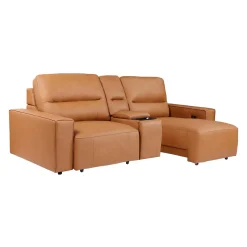 Causeuse modulaire avec sièges coulissants électriques et console multimédia en cuir véritable - 3 mcx