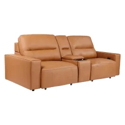 Causeuse modulaire avec sièges coulissants électriques et console multimédia en cuir véritable - 3 mcx