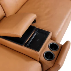 Causeuse modulaire avec sièges coulissants électriques et console multimédia en cuir véritable - 3 mcx