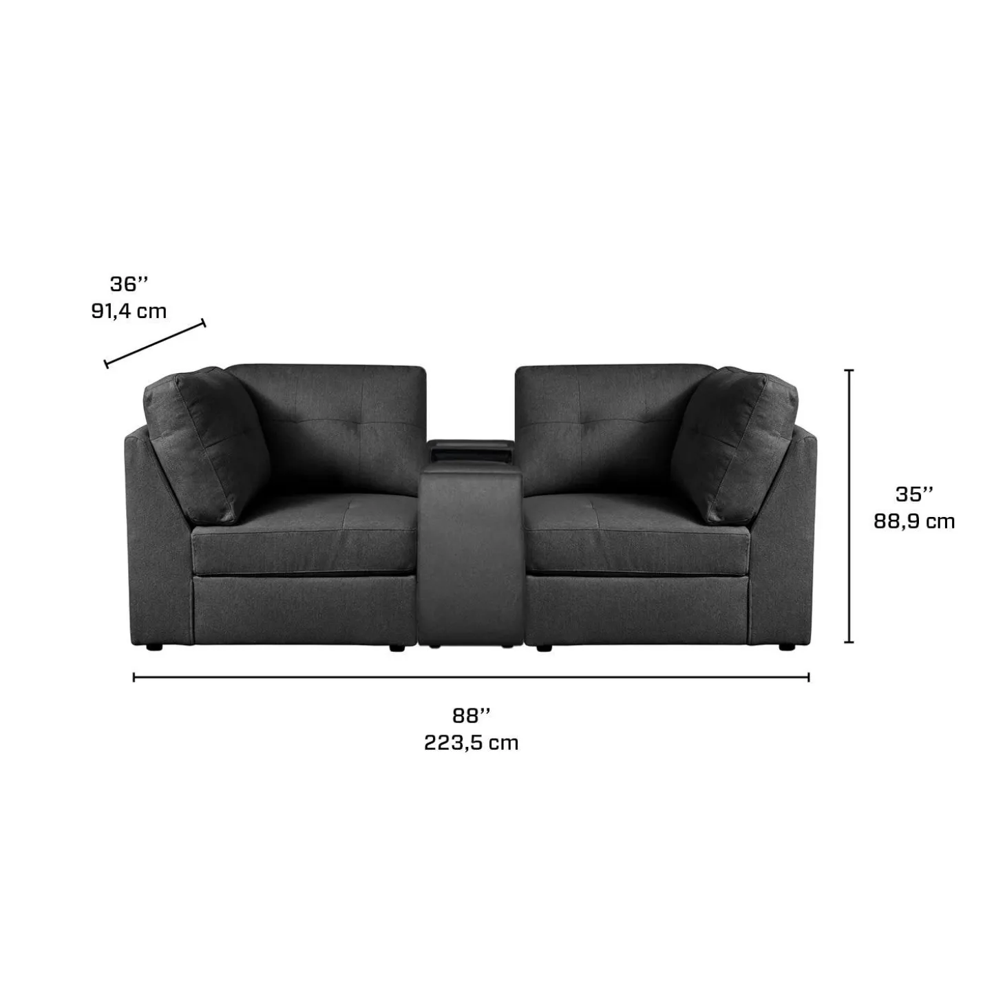 Causeuse modulaire grise avec console - 3 mcx