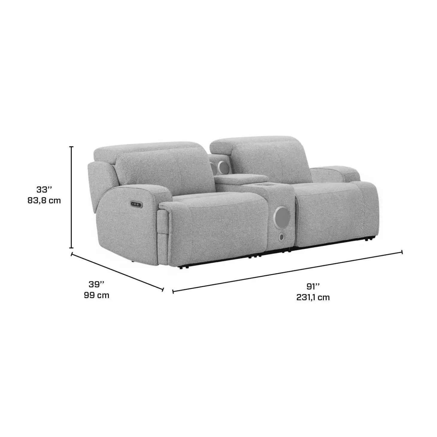 Causeuse modulaire inclinable électrique et console avec système audio intégré - 3 mcx