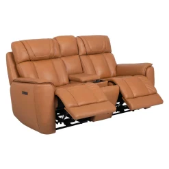 Causeuse modulaire inclinable électrique en cuir véritable avec appuis-tête ajustables, console et porte-gobelets rétractables - 3 mcx