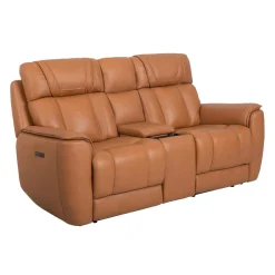 Causeuse modulaire inclinable électrique en cuir véritable avec appuis-tête ajustables, console et porte-gobelets rétractables - 3 mcx