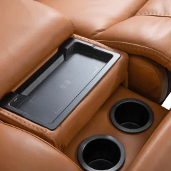 Causeuse modulaire inclinable électrique en cuir véritable avec appuis-tête ajustables, console et porte-gobelets rétractables - 3 mcx