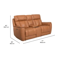 Causeuse modulaire inclinable électrique en cuir véritable avec appuis-tête ajustables, console et porte-gobelets rétractables - 3 mcx