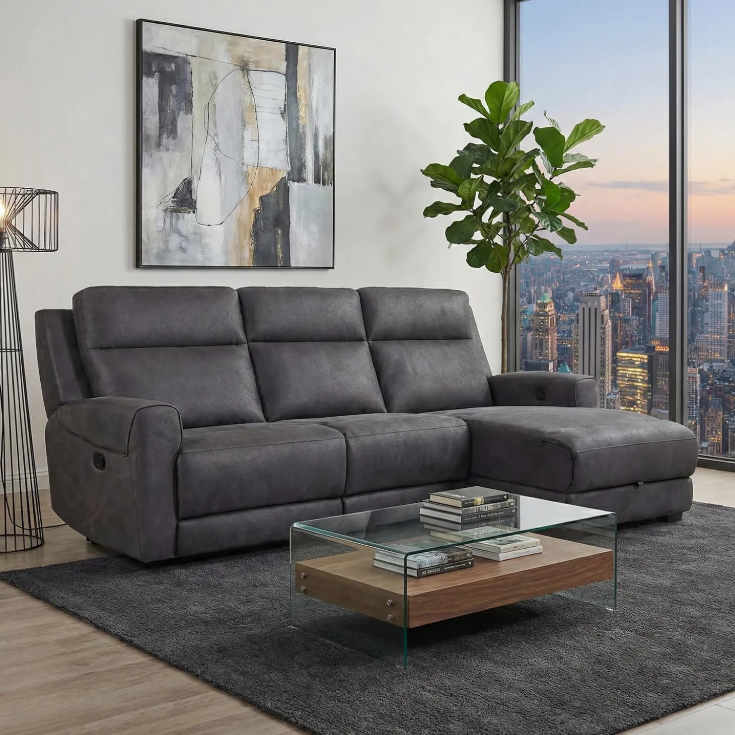 Causeuse modulaire inclinable, chaise longue avec rangement, console avec porte-gobelets et ports USB/USB-C - 3 mcx