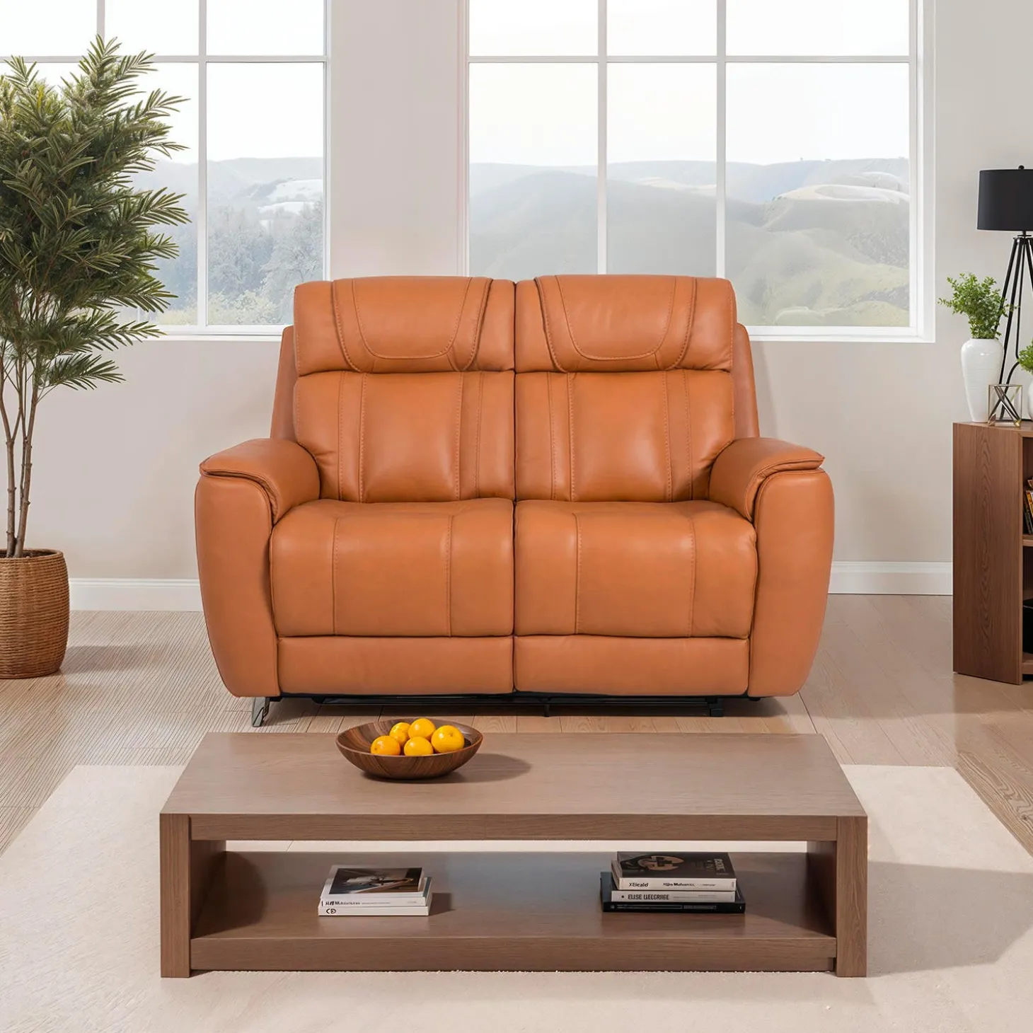 Causeuse modulaire inclinable électrique en cuir véritable avec appuis-tête ajustables - 2 mcx