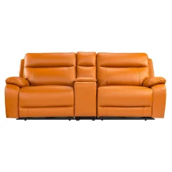 Causeuse modulaire inclinable électrique avec console en cuir véritable - 3 mcx