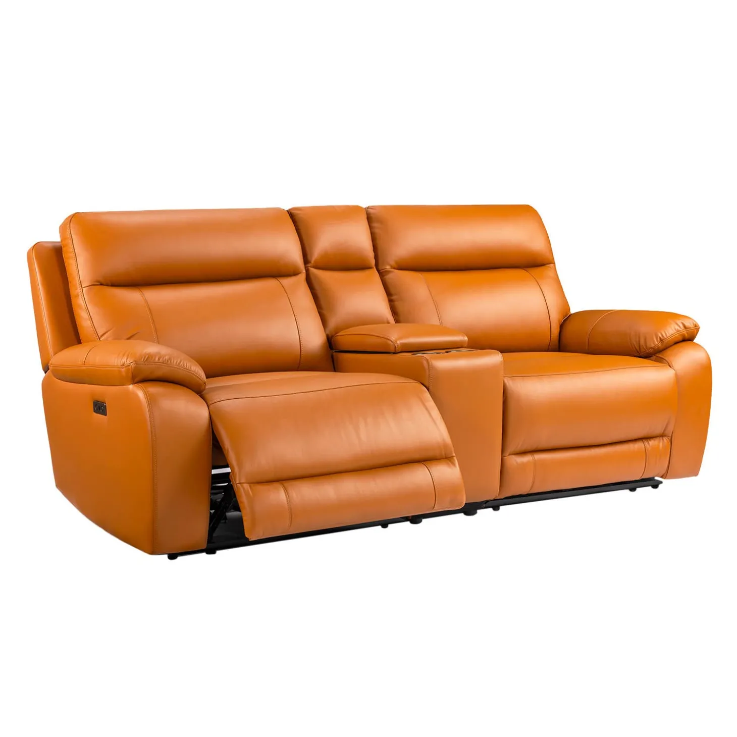 Causeuse modulaire inclinable électrique avec console en cuir véritable - 3 mcx