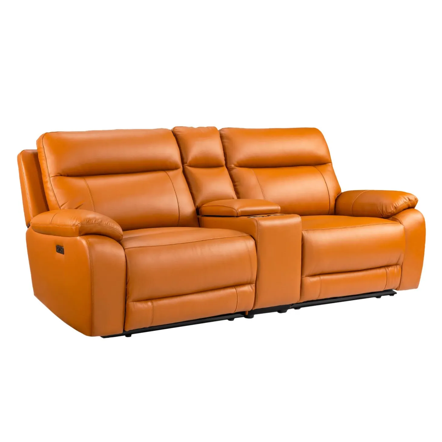 Causeuse modulaire inclinable électrique avec console en cuir véritable - 3 mcx