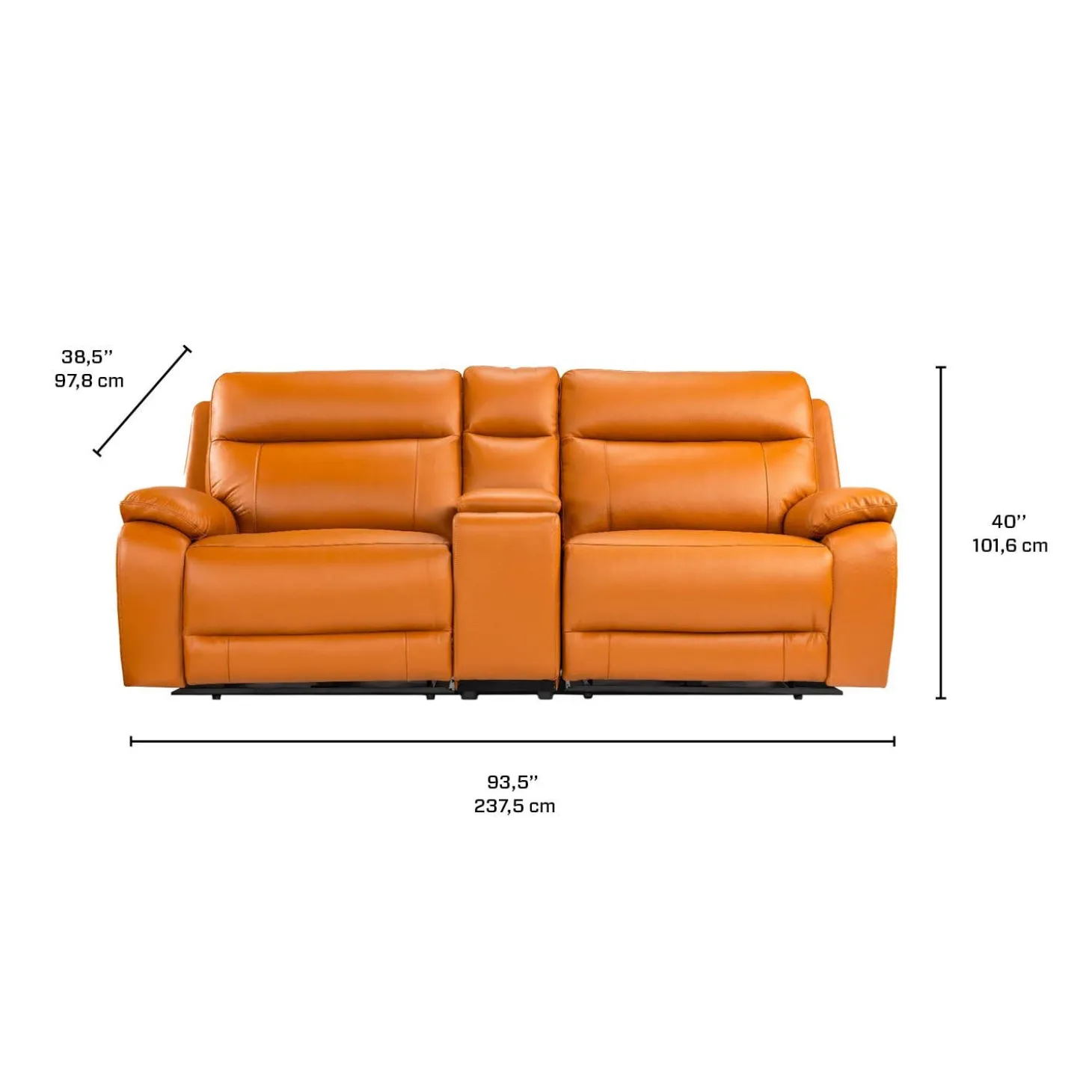 Causeuse modulaire inclinable électrique avec console en cuir véritable - 3 mcx