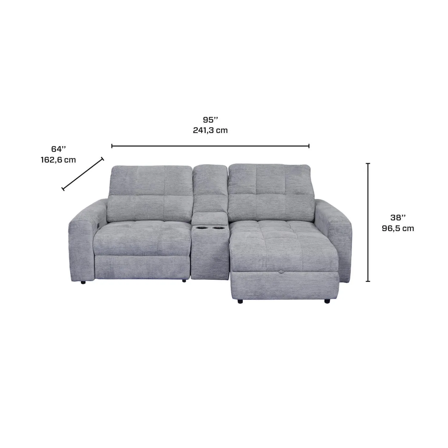 Causeuse modulaire électrique inclinable, chaise longue à droite avec rangement, et console - 3 mcx