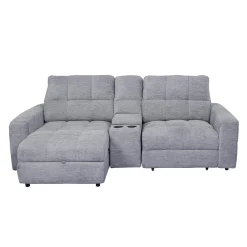 Causeuse modulaire électrique avec siège coulissant à droite, chaise longue à gauche avec rangement et console - 3 mcx