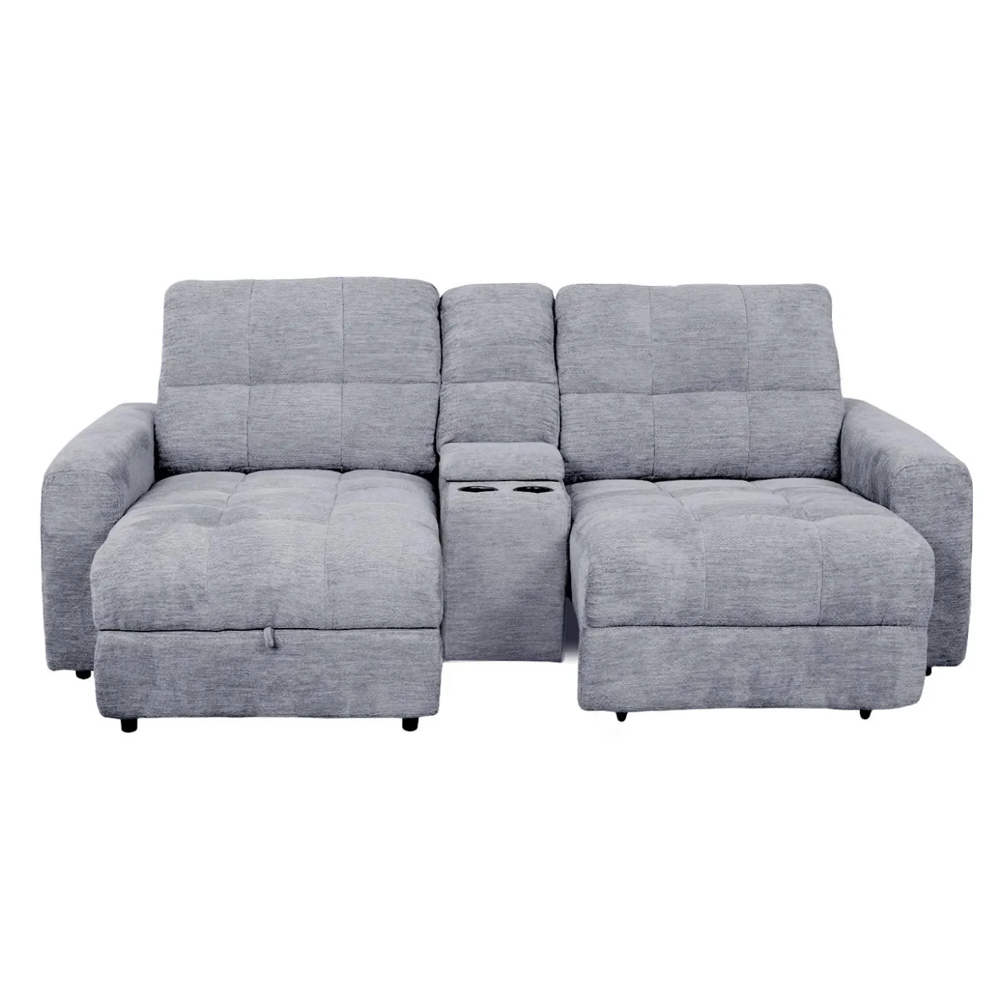 Causeuse modulaire électrique avec siège coulissant à droite, chaise longue à gauche avec rangement et console - 3 mcx