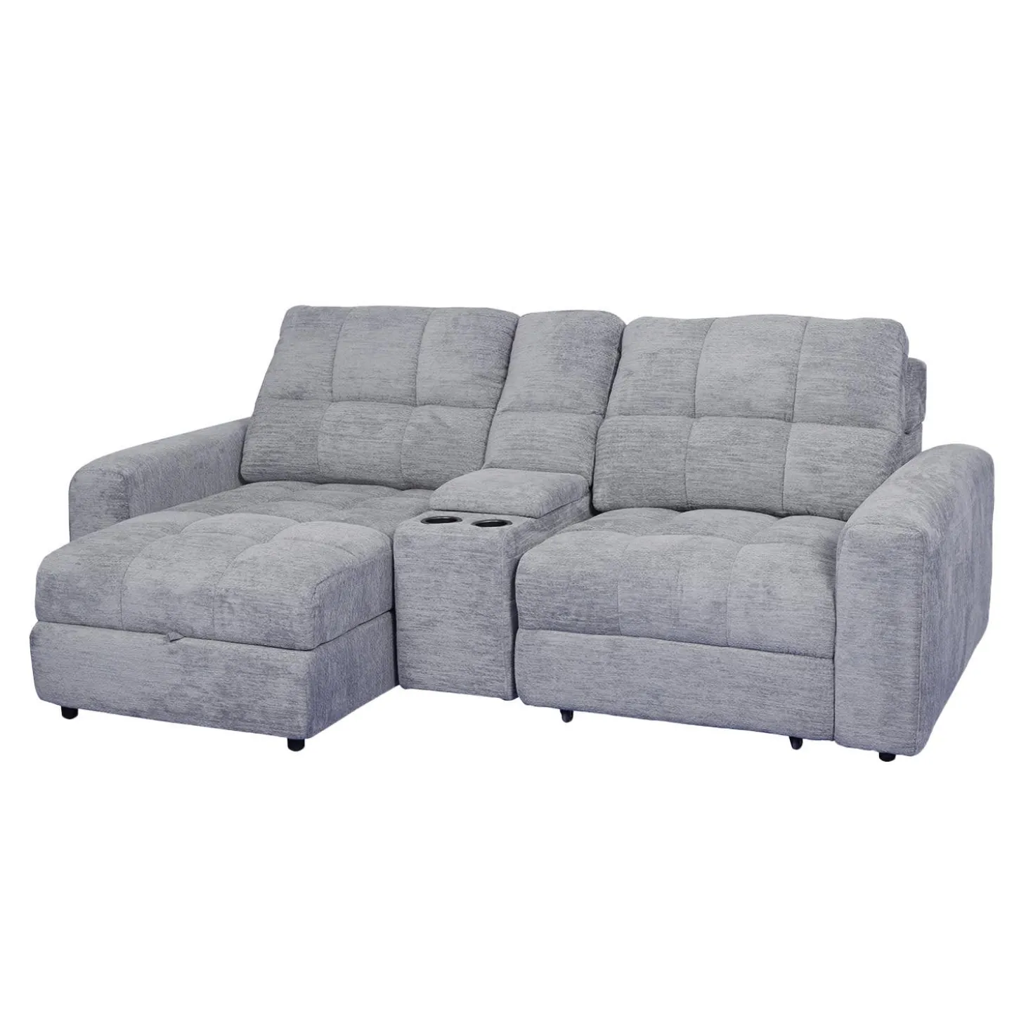 Causeuse modulaire électrique avec siège coulissant à droite, chaise longue à gauche avec rangement et console - 3 mcx