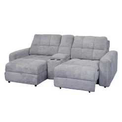Causeuse modulaire électrique avec siège coulissant à droite, chaise longue à gauche avec rangement et console - 3 mcx