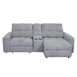 Causeuse modulaire électrique avec siège coulissant à gauche, chaise longue à droite avec rangement et console - 3 mcx