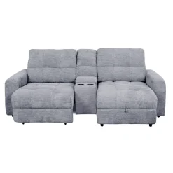 Causeuse modulaire électrique avec siège coulissant à gauche, chaise longue à droite avec rangement et console - 3 mcx