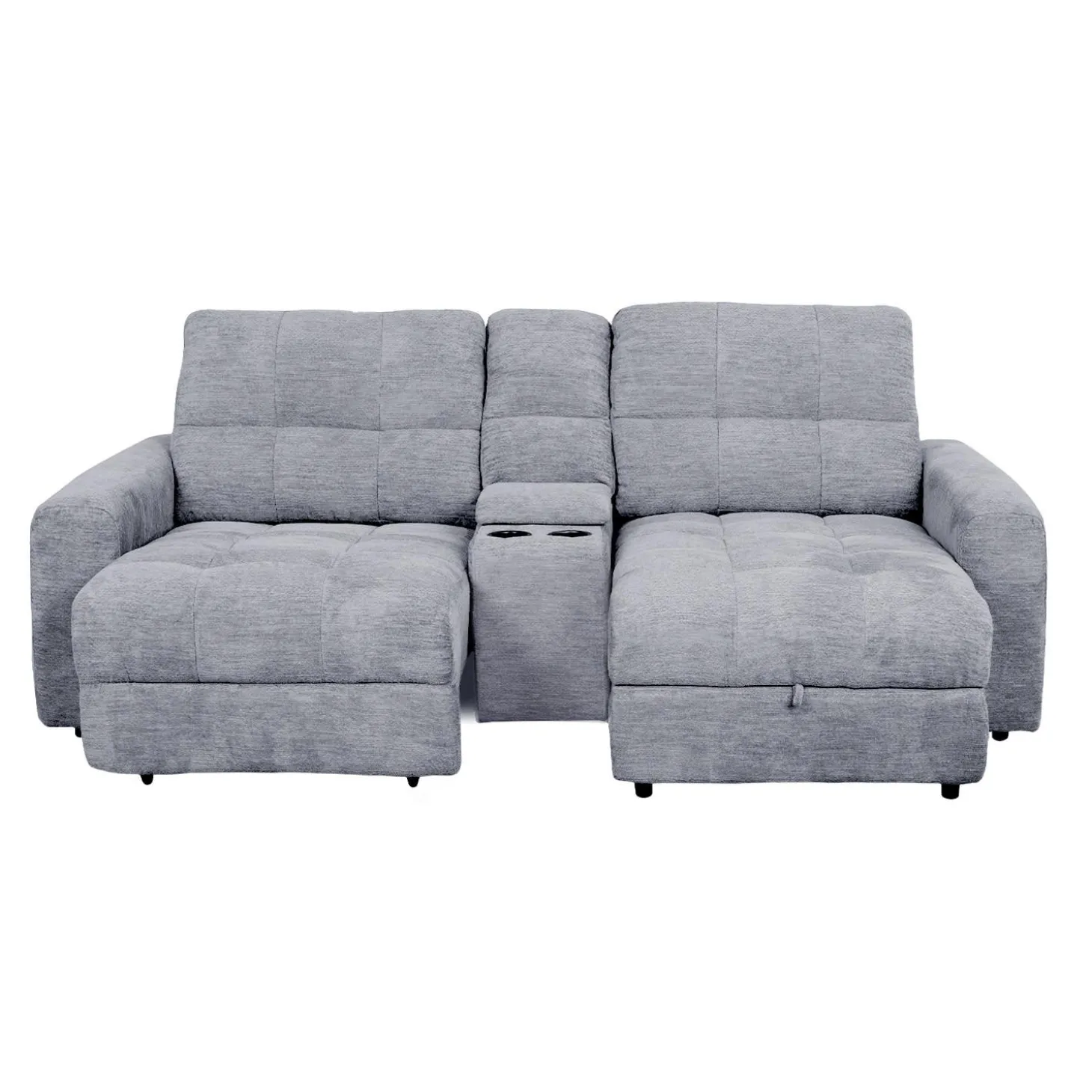Causeuse modulaire électrique avec siège coulissant à gauche, chaise longue à droite avec rangement et console - 3 mcx
